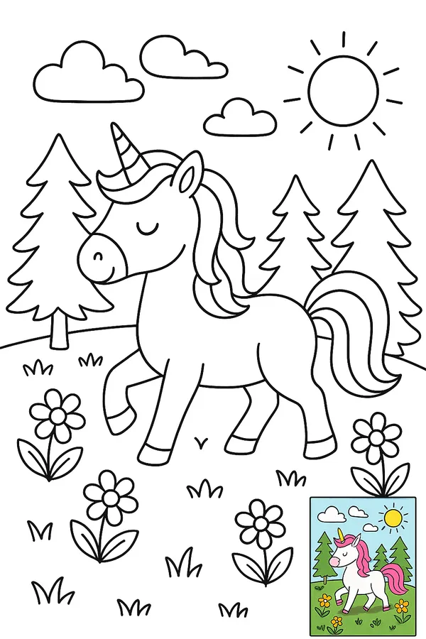 GPT image: Children's Coloring Page Illustration (with Color Reference) - AI generated artwork with prompt