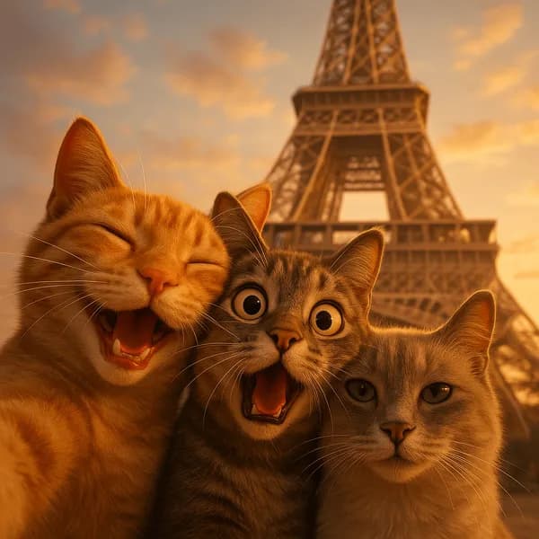 GPT image: Three Animals Selfie at Landmark - AI generated artwork with prompt